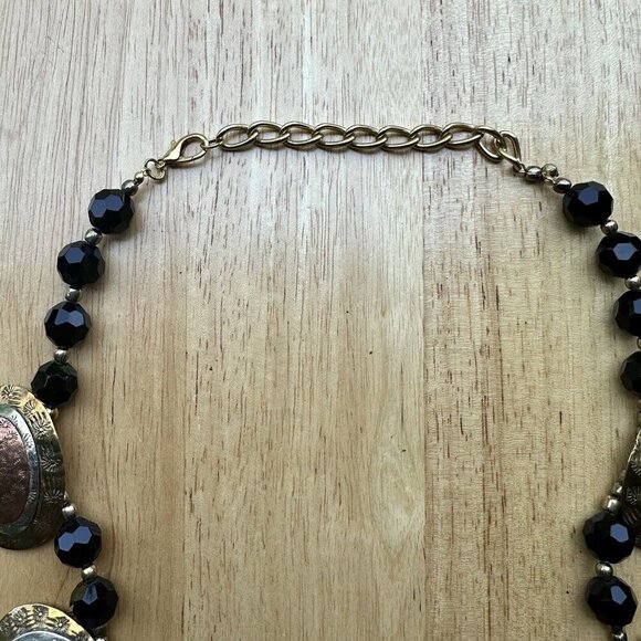 Vintage Brass Copper‎ Silver Tone Avant Garde Bib Necklace Pressed Etched 24" - Picture 8 of 11